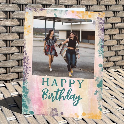 カスタム写真絵を描(ばちゃばちゃ)跳ねるハッピーバースデー カード