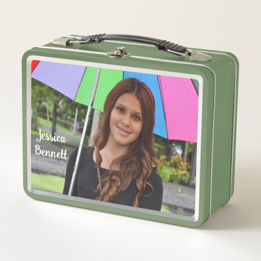 カスタム写真緑野菜フルーツ柄ビーガン メタルランチボックス (正面)