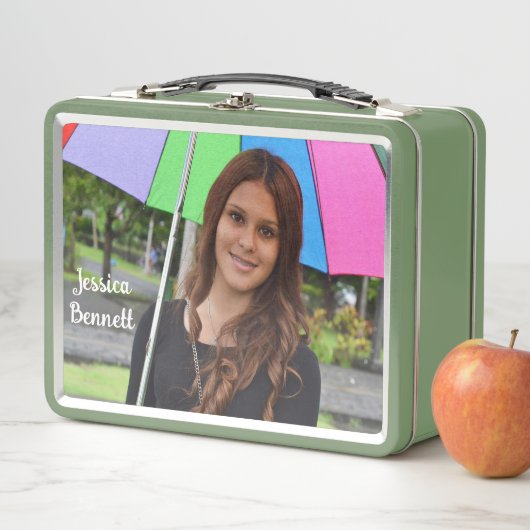 カスタム写真緑野菜フルーツ柄ビーガン メタルランチボックス (インサイチュ)