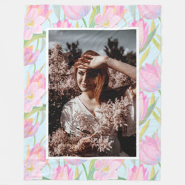 カスタム写真繊細な水彩ピンクのチューリップ フリースブランケット