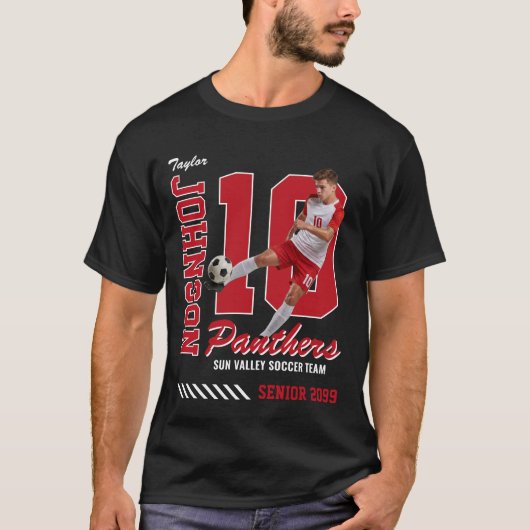 カスタム写真背番号入りサッカーウェア 赤 Tシャツ (正面)