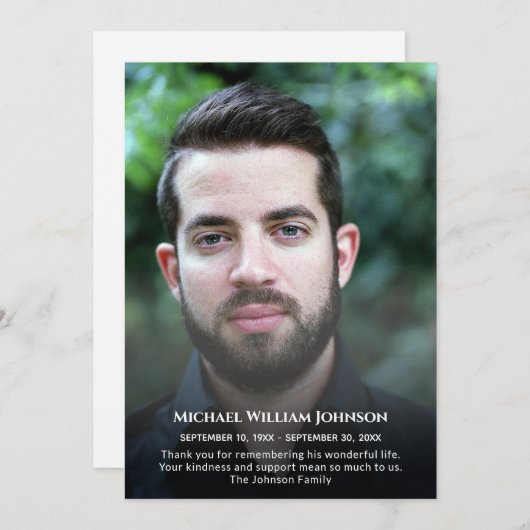 カスタム写真葬儀記念悔やみや弔慰死別 サンキューカード (正面/裏面)