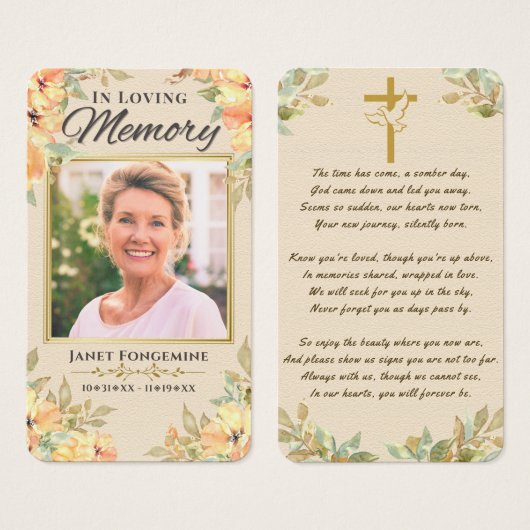 カスタム写真記念フローラ葬式祈りの言葉カード (正面&裏面)