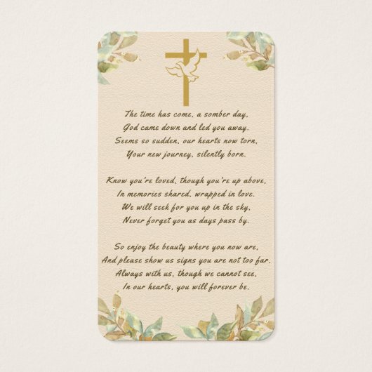 カスタム写真記念フローラ葬式祈りの言葉カード (裏面)