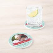 カスタム写真赤いバナー雪のフレークのクリスマス コースター (側面)