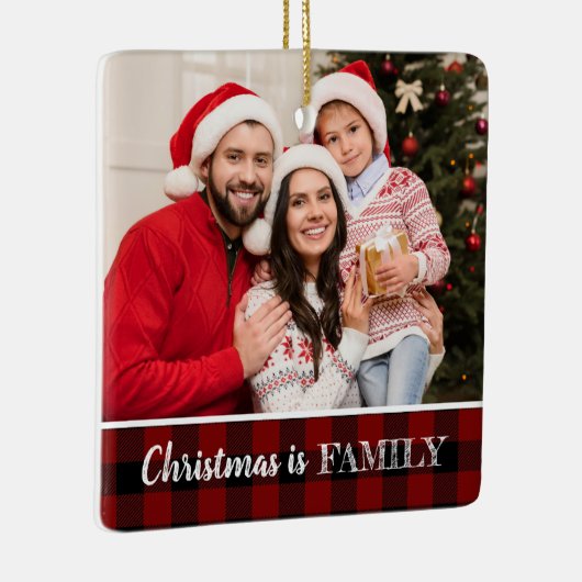 カスタム写真赤素朴水牛のプレイドファミリー写真 セラミックオーナメント (右)