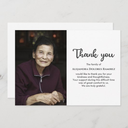 カスタム写真追悼式悔やみや弔慰死別 サンキューカード (正面/裏面)