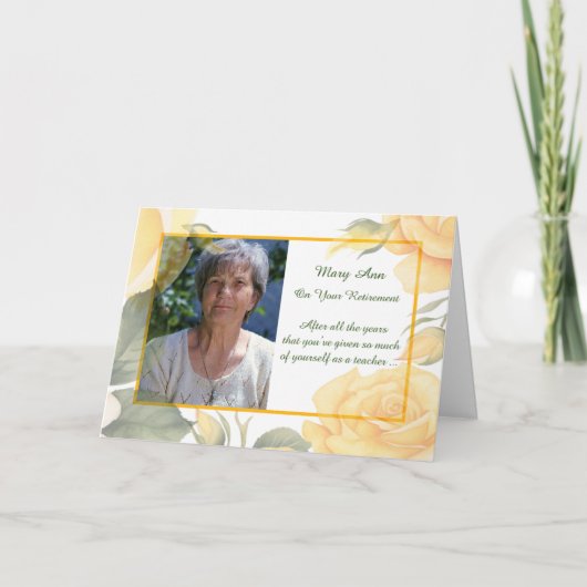 カスタム写真退職祝い黄色 カード (正面)