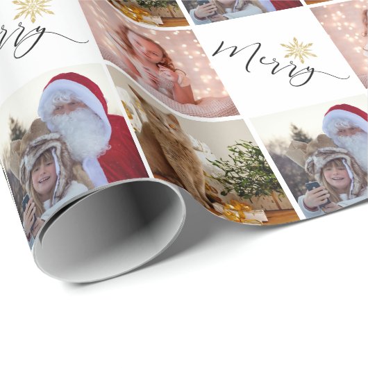 カスタム写真金ゴールドグリッタースノーフレーククリスマス ラッピングペーパー (ロールコーナー)