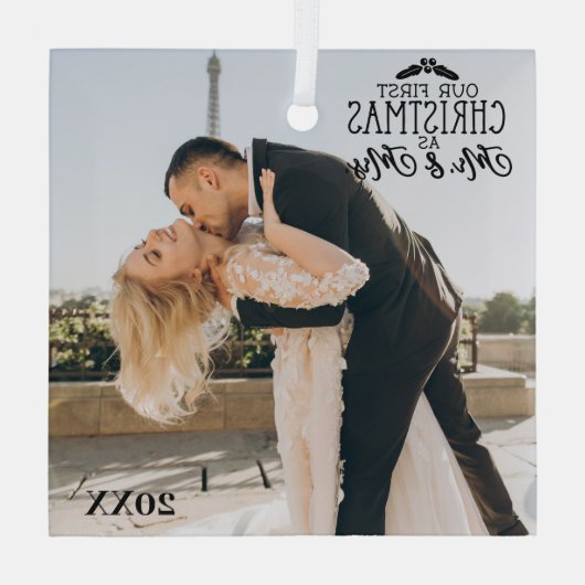 カスタム写真面取りガラスのクリスマスオーナメント ガラスオーナメント (裏面)