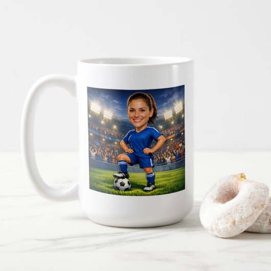 カスタム写真顔サッカー/フットボールスターの似顔絵 コーヒーマグカップ (ドーナツ)