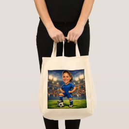 カスタム写真顔サッカー/フットボールスターの似顔絵 トートバッグ