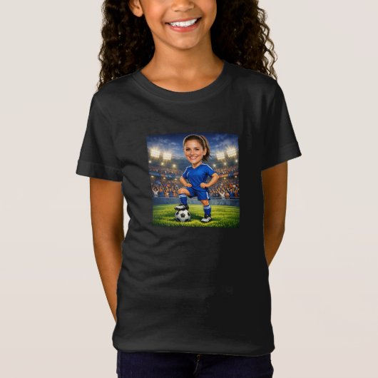 カスタム写真顔入りサッカー/フットボールスターの似顔絵 Tシャツ (正面)