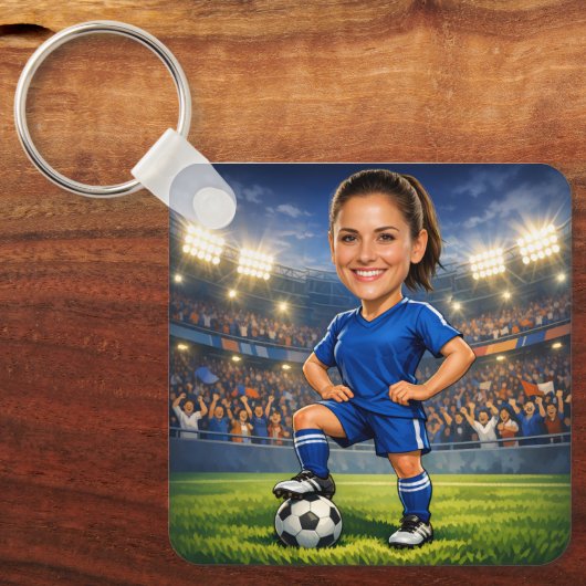カスタム写真顔 サッカー/フットボールスターの似顔絵 キーホルダー (正面)