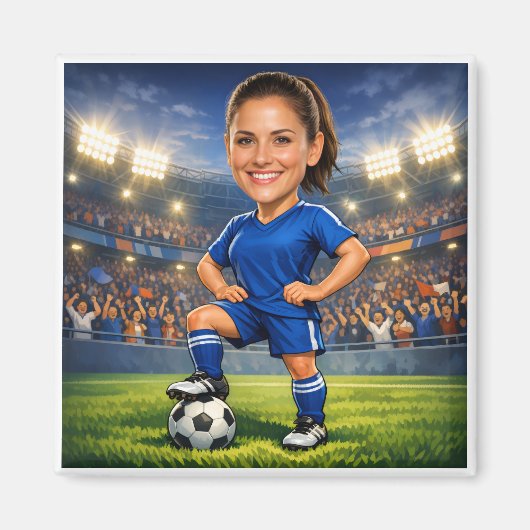 カスタム写真顔 サッカー/フットボールスターの似顔絵 マグネット (正面)
