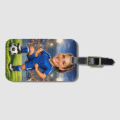 カスタム写真顔 サッカー/フットボールスターの似顔絵  ラゲッジタグ (正面横)