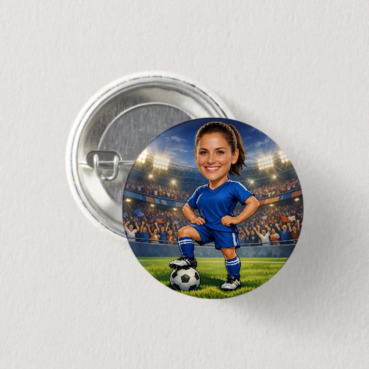 カスタム写真顔 サッカー/フットボールスターの似顔絵 缶バッジ (正面&裏面)