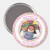 カスタム写真鮮やかピンクハッピーグリーン母の日 マグネット (正面/裏面)