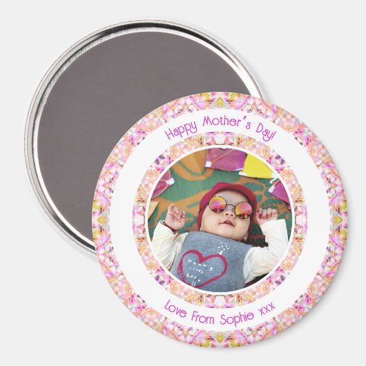 カスタム写真鮮やかピンクハッピーグリーン母の日 マグネット (正面/裏面)
