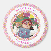 カスタム写真鮮やかピンクハッピーグリーン母の日 マグネット (正面)