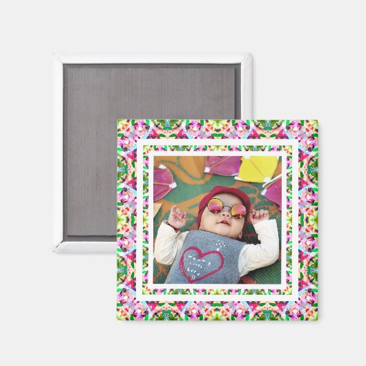 カスタム写真鮮やかピンクハッピーグリーン母の日 マグネット (正面/裏面)