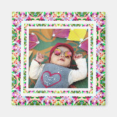 カスタム写真鮮やかピンクハッピーグリーン母の日 マグネット (正面)