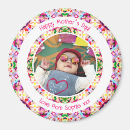カスタム写真鮮やかピンクハッピーグリーン母の日 マグネット