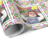 カスタム写真鮮やかピンクハッピーグリーン母の日 ラッピングペーパー (ロールコーナー)