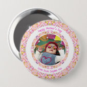 カスタム写真鮮やかピンクハッピーグリーン母の日 缶バッジ (正面&裏面)