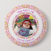 カスタム写真鮮やかピンクハッピーグリーン母の日 缶バッジ (正面)