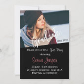 カスタム写真黒卒業パーティー招待状 招待状 (正面)