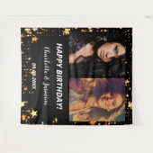 カスタム写真黒金ゴールド星友だち誕生日 タペストリー (正面(横))