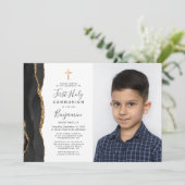 カスタム写真黒Agate金ゴールド第一聖餐式 招待状 (スタンド正面)