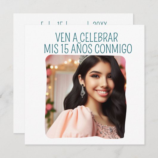 カスタム写真15th誕生日Mis Quince Quinceanera 招待状 (正面/裏面)
