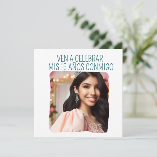 カスタム写真15th誕生日Mis Quince Quinceanera 招待状 (スタンド正面)