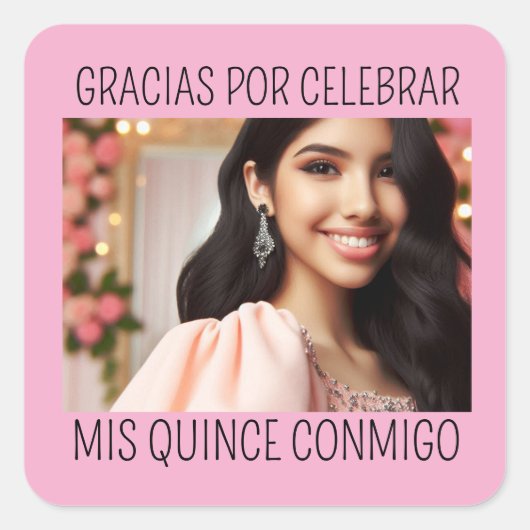 カスタム写真15th誕生日Mis Quince Thank You スクエアシール (正面)