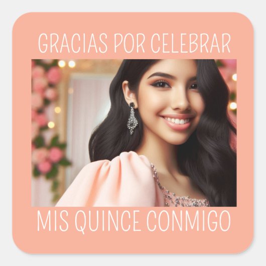 カスタム写真15th誕生日Mis Quince Thank You スクエアシール (正面)
