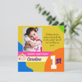 カスタム写真1st誕生日フラットサンキューカード(3) サンキューカード (スタンド正面)