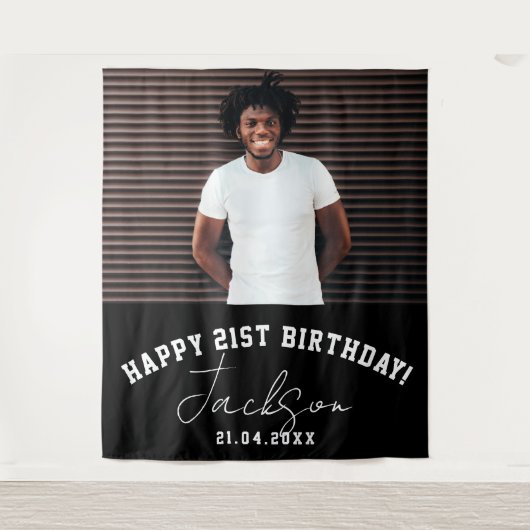 カスタム写真21歳の誕生日パーティーの背景 タペストリー (正面)
