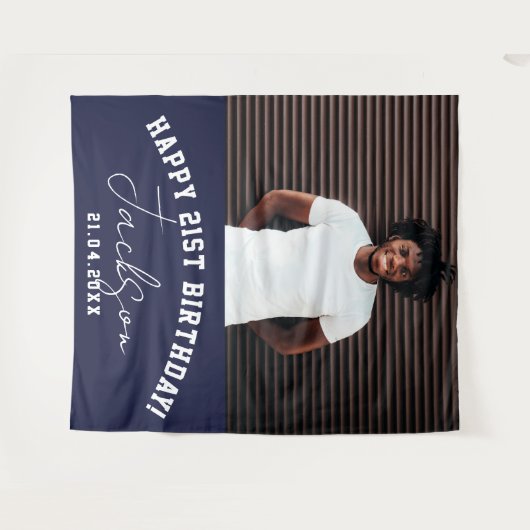 カスタム写真21歳の誕生日パーティーの背景 タペストリー (正面(横))