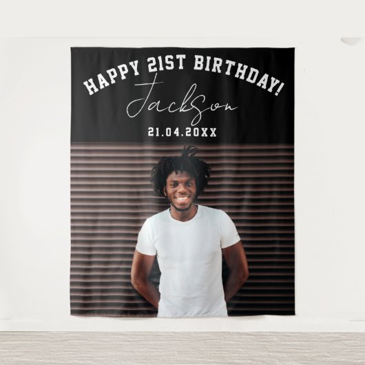 カスタム写真21歳の誕生日パーティーの背景 タペストリー (正面)