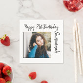 カスタム写真21番目のハッピーバースデーパーティーテンプレート スタンダードカクテルナプキン (インサイチュ)