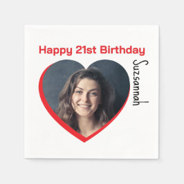 カスタム写真21番目のハッピーバースデーパーティーテンプレート スタンダードカクテルナプキン