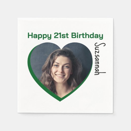 カスタム写真21番目のハッピーバースデーパーティーテンプレート スタンダードカクテルナプキン (正面)