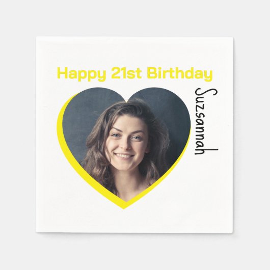 カスタム写真21番目のハッピーバースデーパーティーテンプレート スタンダードカクテルナプキン (正面)