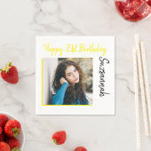 カスタム写真21番目のハッピーバースデーパーティーテンプレート スタンダードカクテルナプキン (インサイチュ)