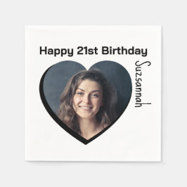 カスタム写真21番目のハッピーバースデーパーティーテンプレート スタンダードカクテルナプキン