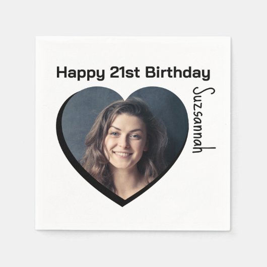 カスタム写真21番目のハッピーバースデーパーティーテンプレート スタンダードカクテルナプキン (正面)