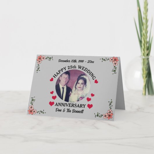 カスタム写真25結婚周年あいさつ カード (正面)