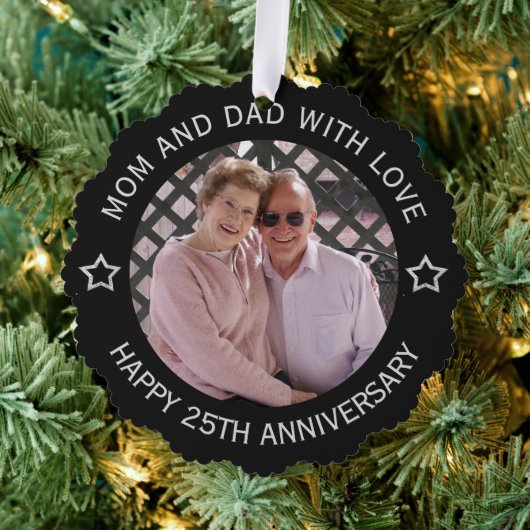 カスタム写真25結婚周年記念 オーナメントカード (インサイチュ (木))